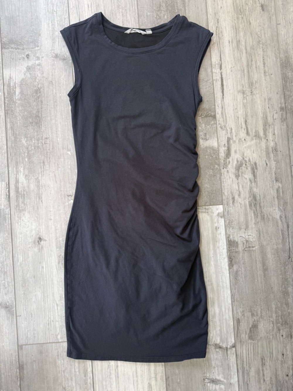 Athleta Carefree Tee Dress Black Ruched Bodycon Sleeveless XS Travel Dress